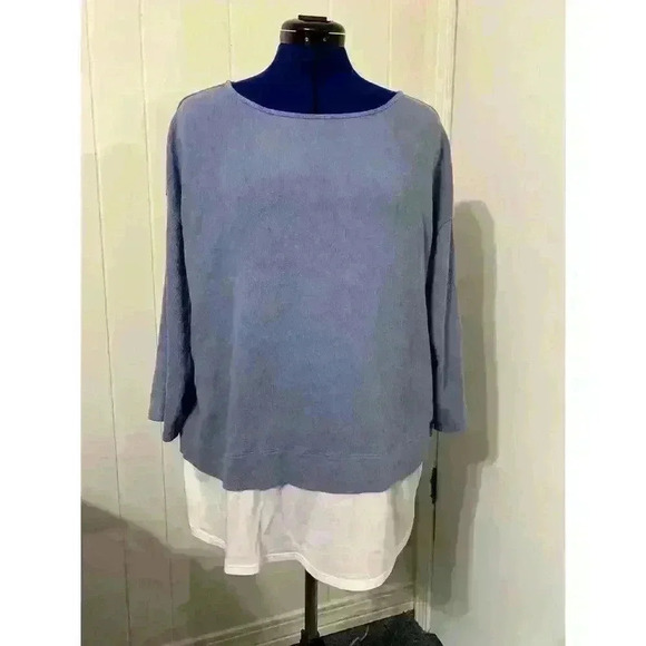 Pure Jill Tops - Pure Jill Tunic Top Crepe Large Bluebell Layered Knit Linen Lagenlook Artsy